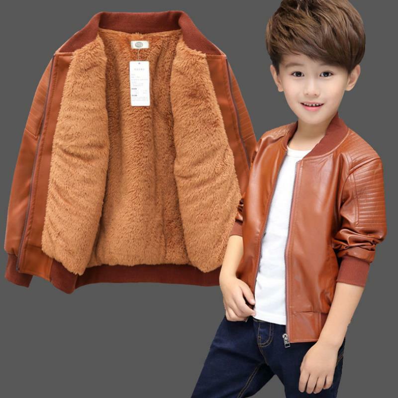 2023 Fashion Autumn And Winter Child Coat Waterproof Baby Boys Leather Jackets Plus velvet Thicken Warm CUHK Boys clothes 1-12Y