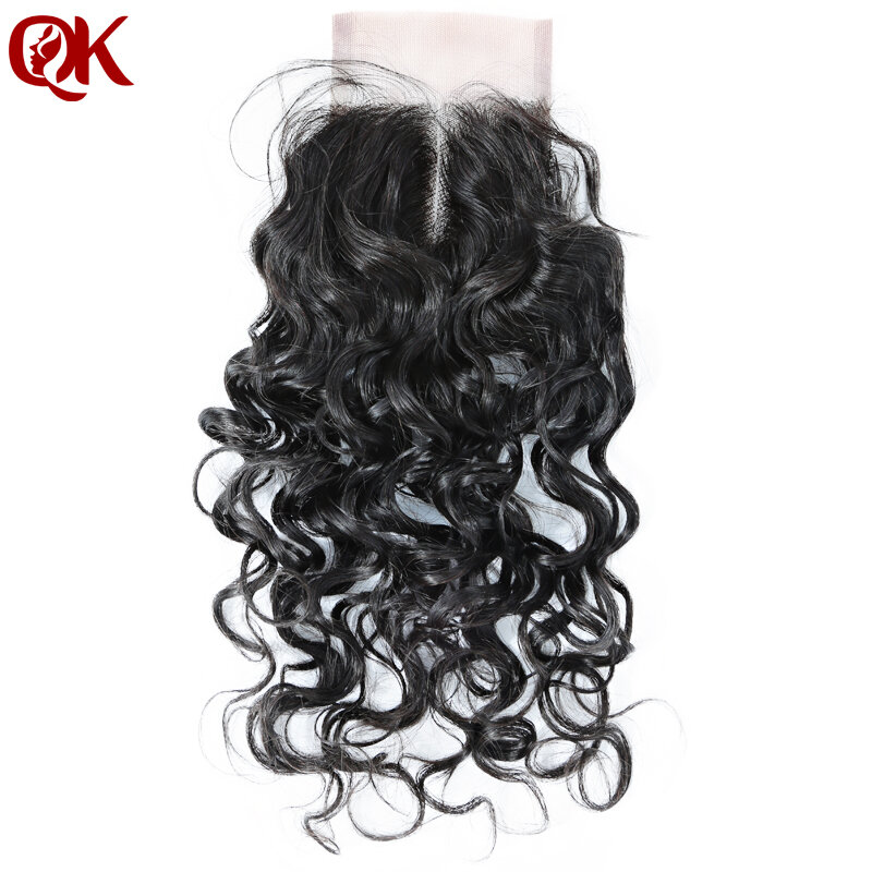 QueenKing-extensiones de cabello humano brasileño con ondas de agua, 4 mechones con cierre, Remy, parte media, 3,5x4, cierre de encaje