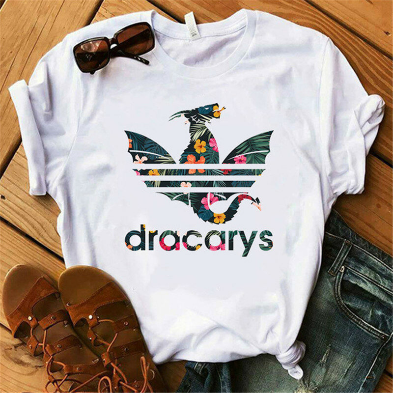Женская футболка Dracarys GAME OF THRONE, белая Повседневная Уличная Футболка с принтом дракона, большие размеры, лето 2019
