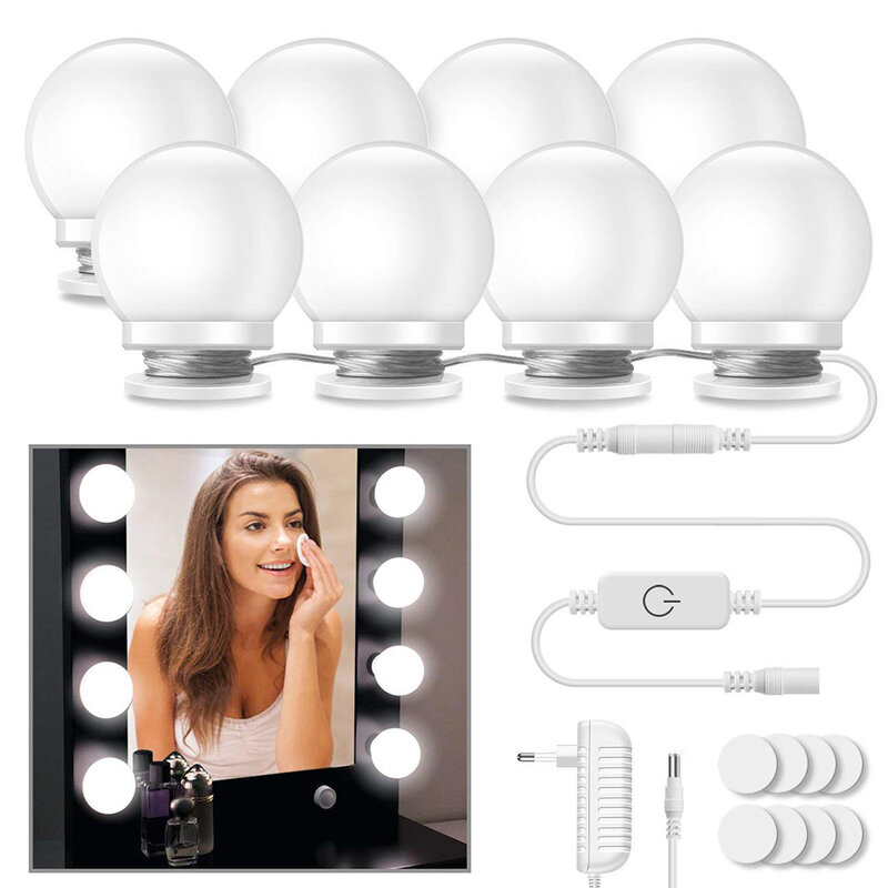 10 pçs maquiagem espelho vaidade lâmpadas led kit lâmpada compõem espelhos cosméticos luzes brilho ajustável para maquiagem lâmpada de parede