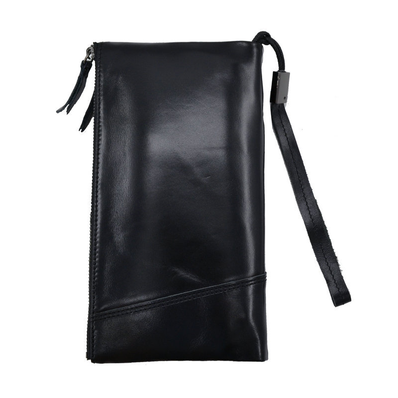GENODERN-Carteira de couro genuíno masculina com bolso para telefone, bolsa de embreagem de couro, pulseira longa com zíper, bolsa masculina