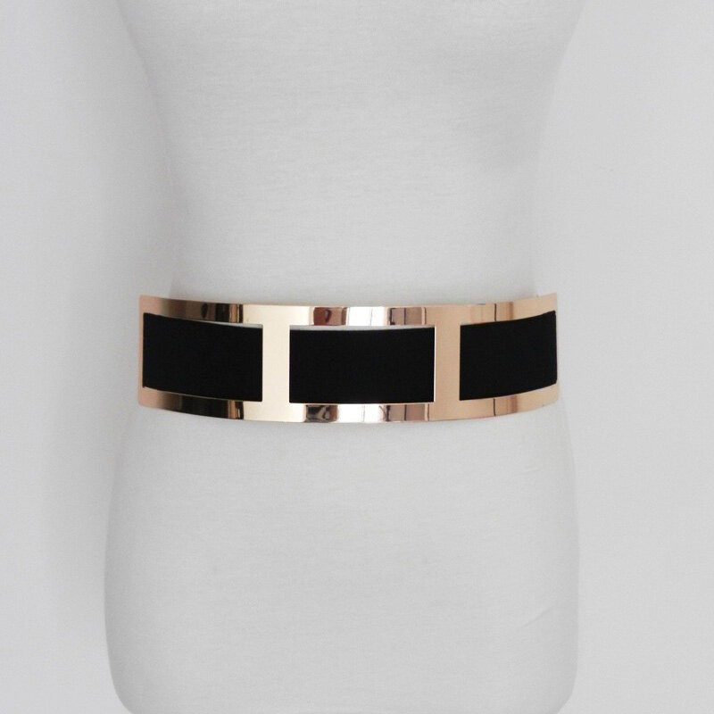 Cinturones elásticos de diseño para mujer, cinturón largo con marco de Metal dorado, negro, elegante, para vestidos