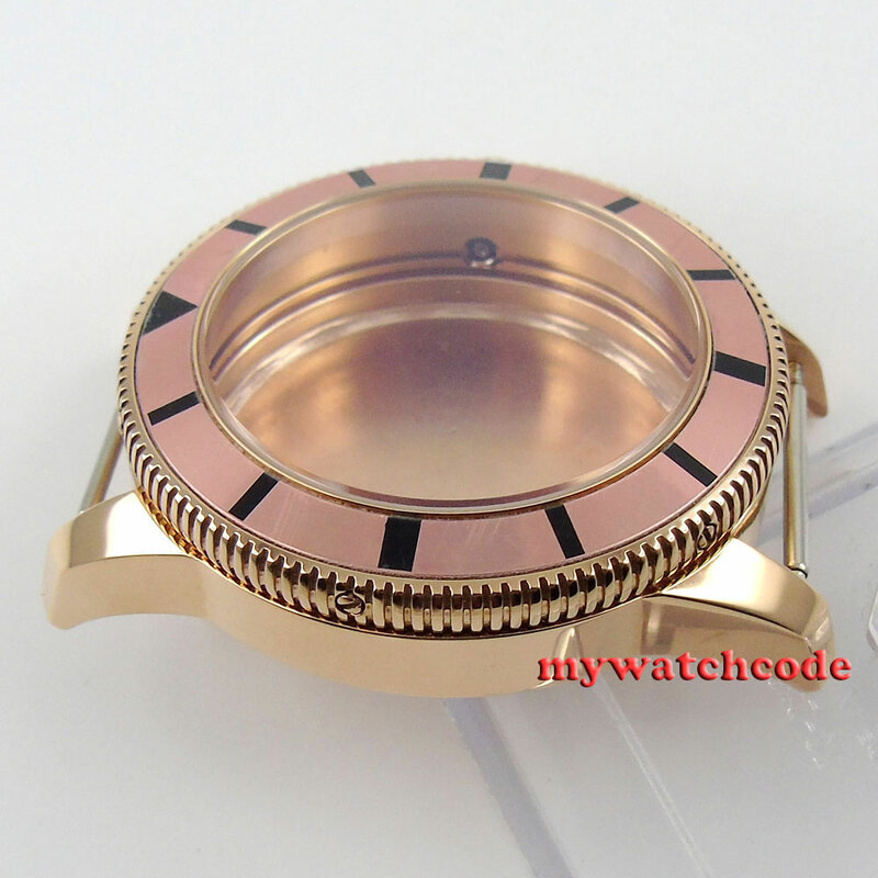 Bliger 46mm 361L różowe złoto/czarny PVD Plated obudowa zegarka stop Bezel wkładka Fit MIYOTA 8215 ETA 2836 mechanizm automatyczny