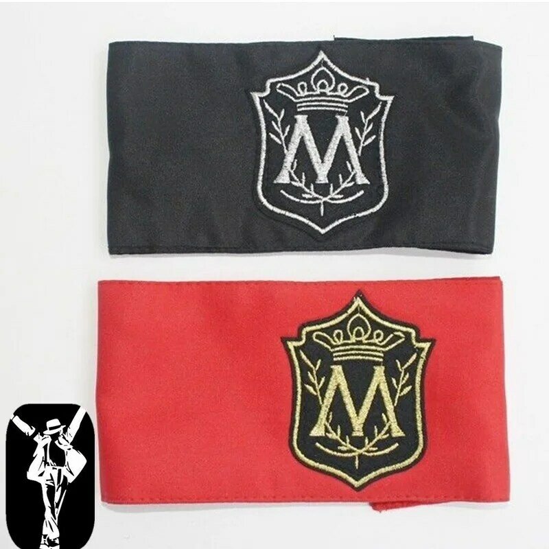 2PCS In Memory MJ Michael Jackson Classic M Letter Red Black Printing Arm-band