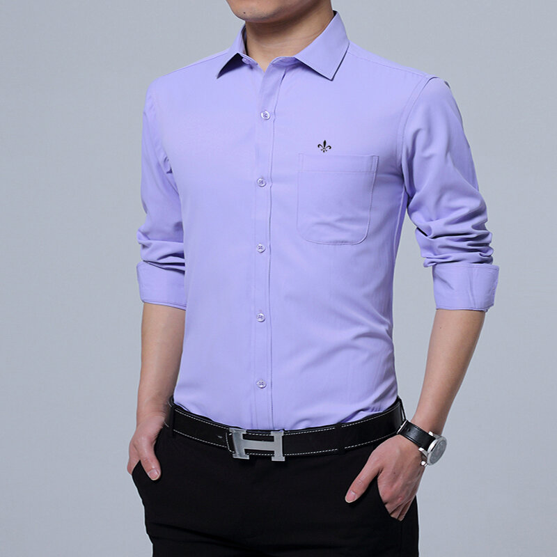 Dudalina camisa masculina, de cor sólida, casual, manga longa, formal, social, slim, design, sarja, 2020