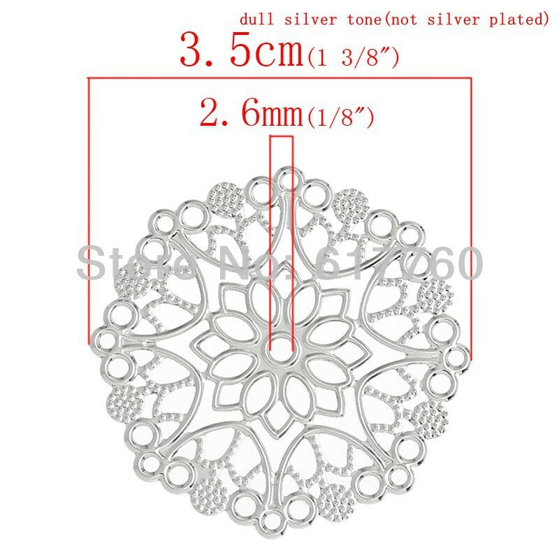 Darmowa shipping-100Pcs biżuteria okłady złącza DIY ustalenia kwiat srebrny Tone Hollow 3.5 cm x 3.3 cm