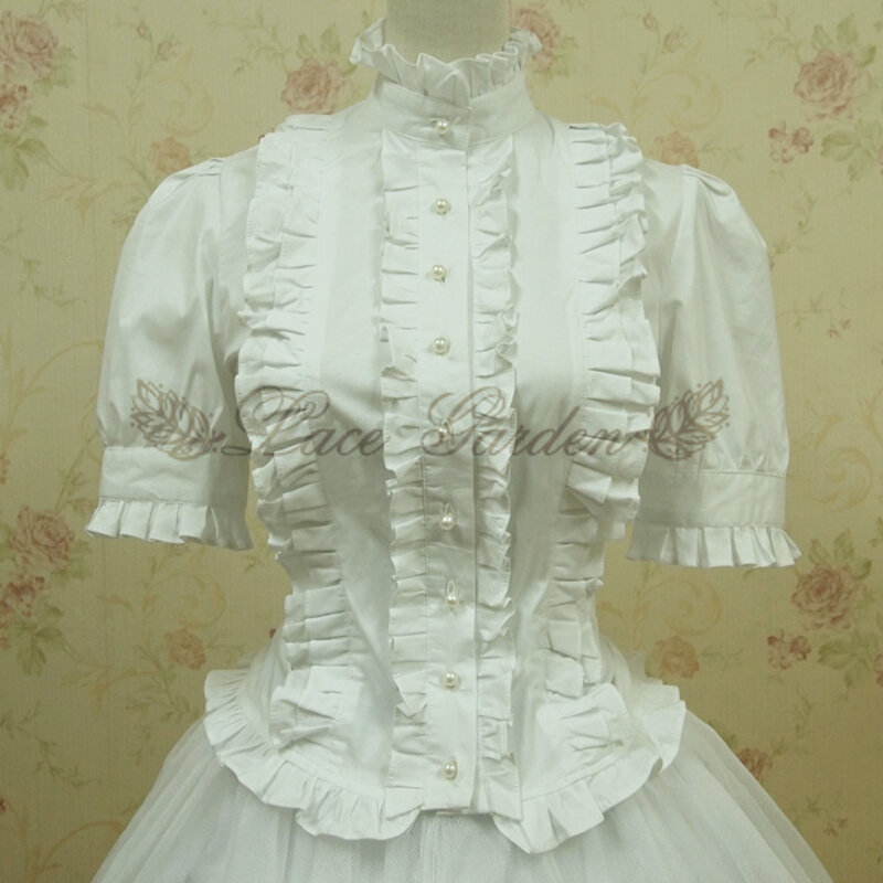 Lato kobiety białe krótkie topy vintage wiktoriański potargane bandaż koszule damskie gotycka bluzka kostium w stylu lolity