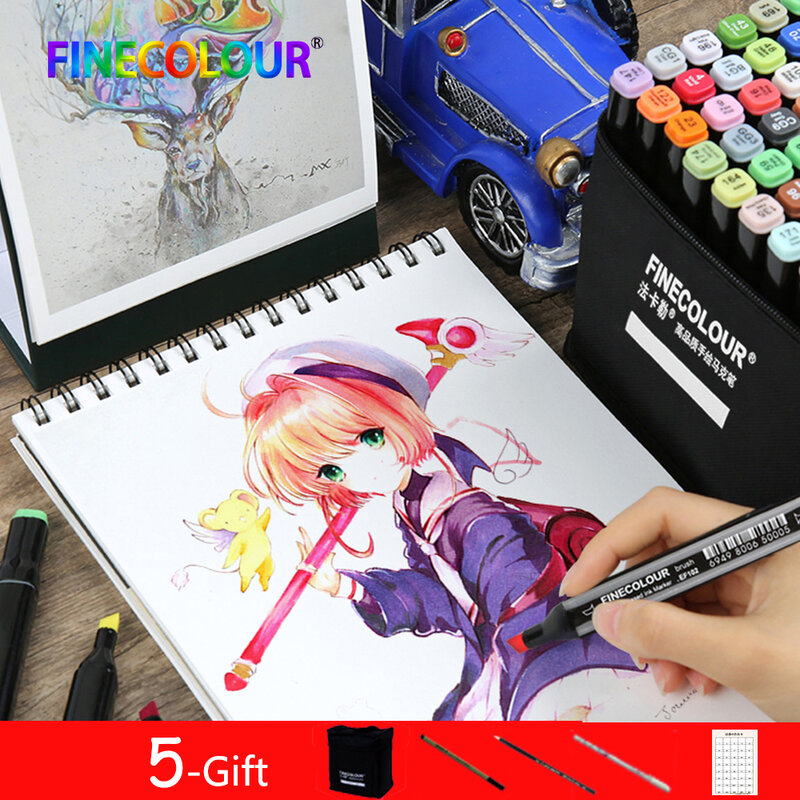 Finecolour-أقلام تلوين احترافية ، مجموعة أقلام تحديد دائمة برأسين ، فرشاة رسم ناعمة ، 480 لونًا