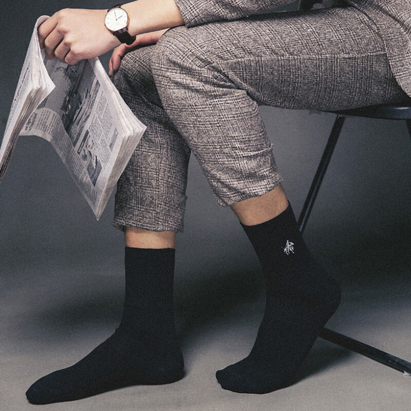 PIER POLO – chaussettes de marque en coton pour homme, lot de 5 paires/lot, avec broderie, pour tenue professionnelle, pour l'hiver