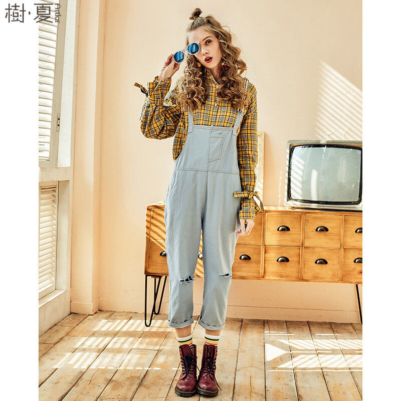 Camisa feminina de algodão puro manga larga artka 2018, blusa xadrez solta estilo bf fina sa10380c