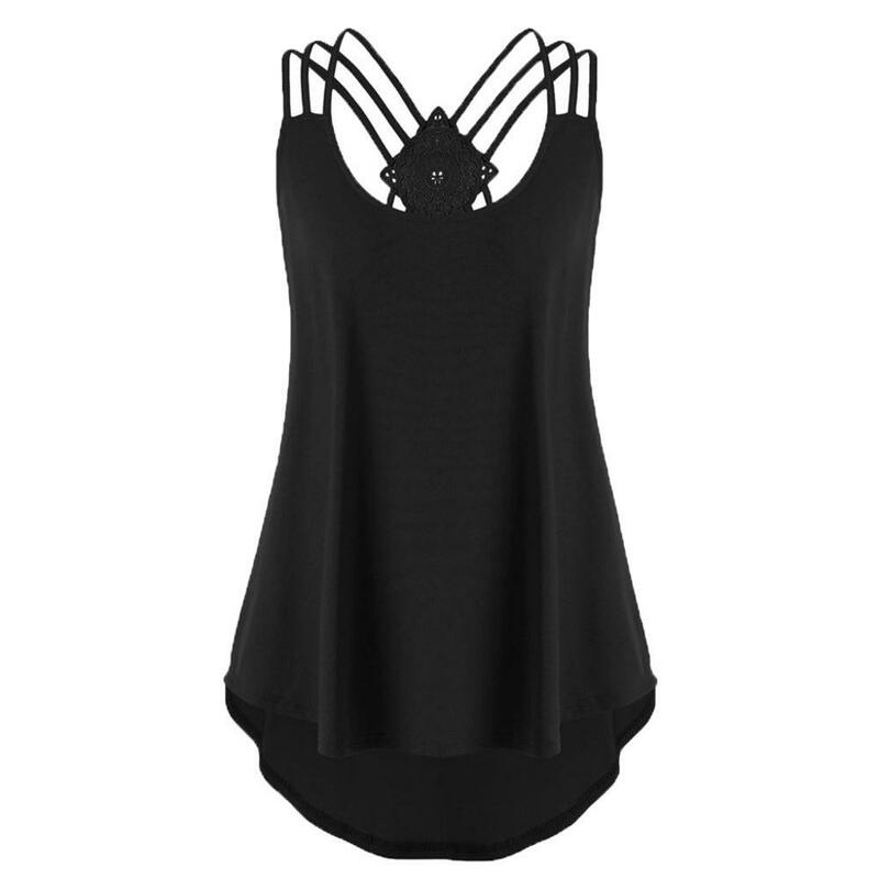 2020 Ladies' Bandages Sleeveless Vest Top High Low Tank Top Notes Strappy Tank Tops New Arrival shirt wome summer tops for women