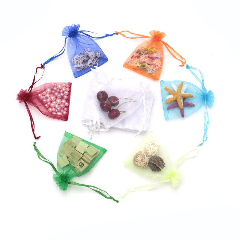 10 pçs/lote (9 tamanhos) organza saco de presente saco de embalagem de jóias festa de casamento decoração favores drawable saco de presente & bolsas de chá de bebê