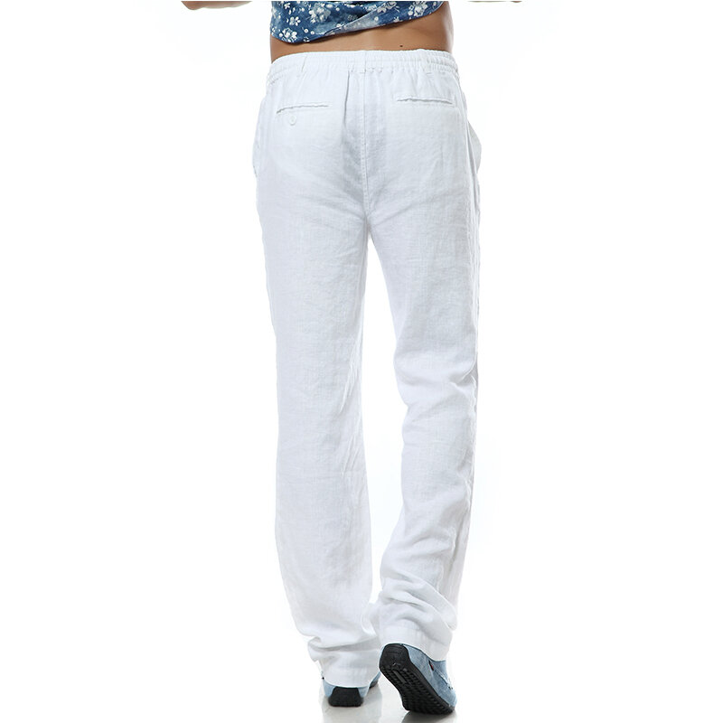 Pantalon homme spodnie typu Casual męskie spodnie lniane męskie markowe spodnie męskie lniane luźne spodnie lniane męskie spodnie męskie