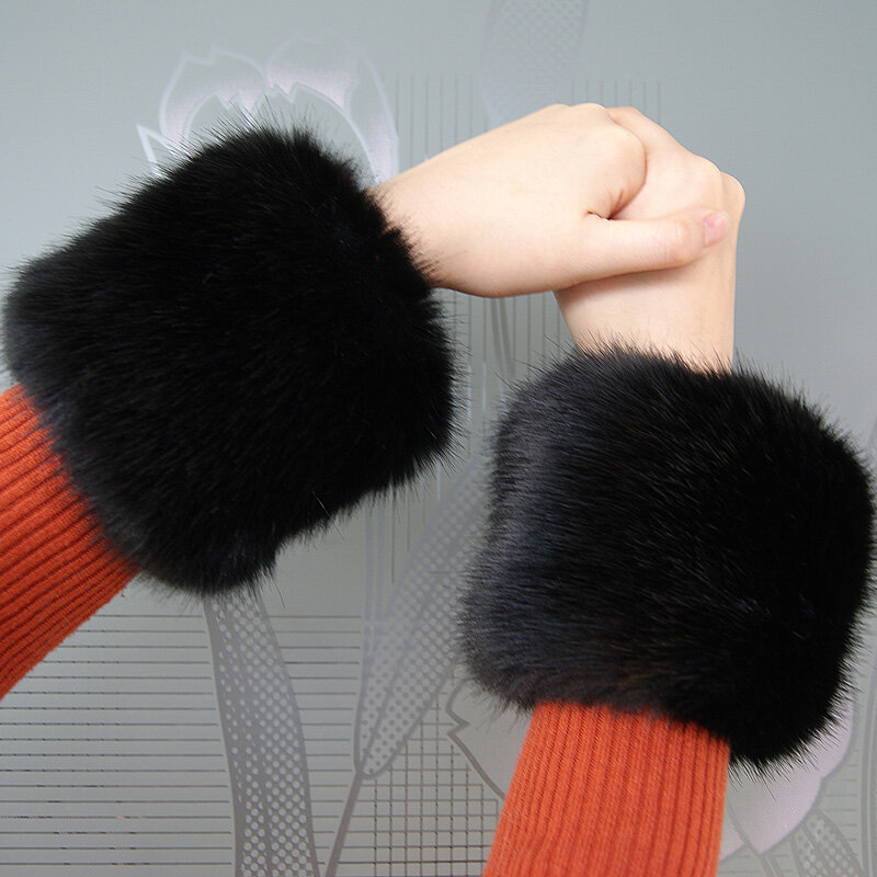 Puños elásticos de piel sintética de conejo para mujer, puños de brazo cálidos, guantes de muñeca, cubierta de manga, moda de otoño, invierno, 1 par