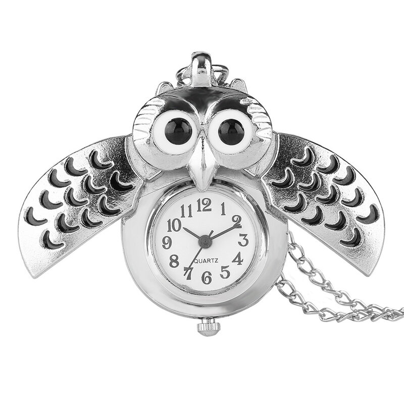Moda argento Unisex Vintage Slide Smart Owl ciondolo collana antica orologio da tasca al quarzo ciondolo analogico regalo di alta qualità
