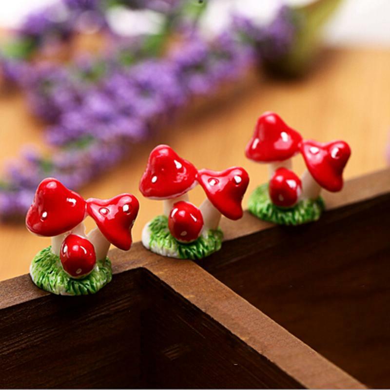 1 Pcs 4สีน่ารัก Mini Resin เห็ด Fairy Garden Ornament Miniature Bonsai พืช Fairy DIY บ้านตุ๊กตาตกแต่ง