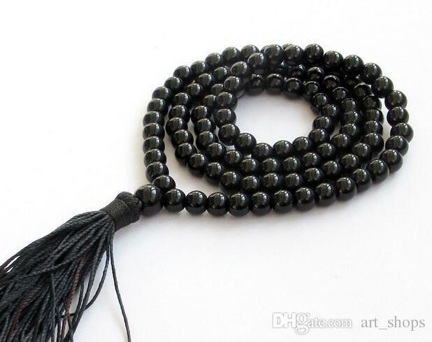 Collier Mala de prière bouddhiste du Tibet, perles noires, AAA 6mm, 108, livraison gratuite