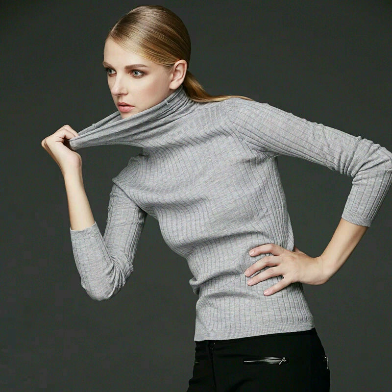 SuyaDream-Jersey de cuello alto de lana para mujer, suéteres lisos de ribete de lana, color blanco, negro y caqui, 100%