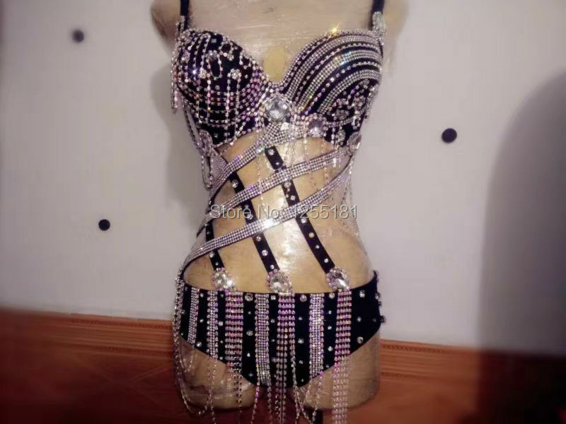 Bling Crystal AB Thạch Chuỗi Phụ Nữ của Sexy Costumesarty Trang Phục Bodysuits Ngắn Trang Phục Sân Khấu Nhảy Hộp Đêm Mặc