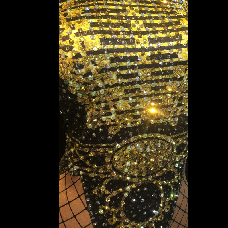Cincin Pakaian Tari Tahap Acara Klub Malam Kostum Penyanyi Celana Kodok Memakai Berkilau Emas Hitam Kristal Warna dengan Rumbai