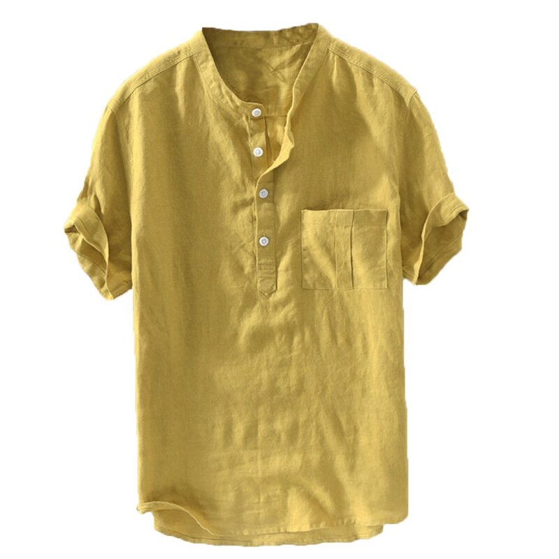 2019 verão masculino novo algodão puro botão de cânhamo blusa manga curta moda grande topo 3xl-6xl hauts pour hommes mais tamanho