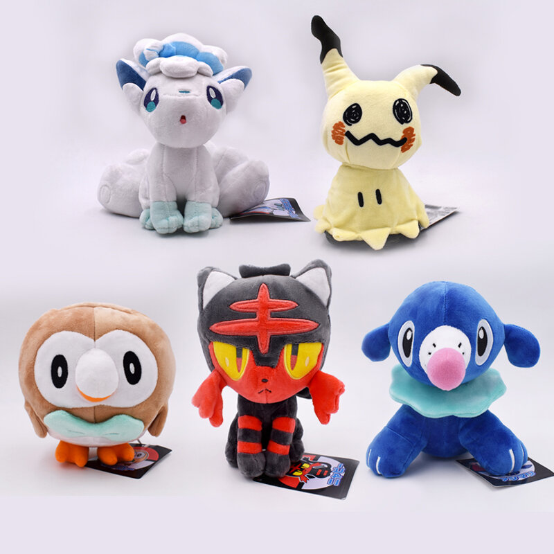 Bichinho de pelúcia de anime, Litten, Rowlet, Alola, Vulpix e Mimikyu de 18-20 cm, iniciais de Sun Moon, boneco de animal para crianças