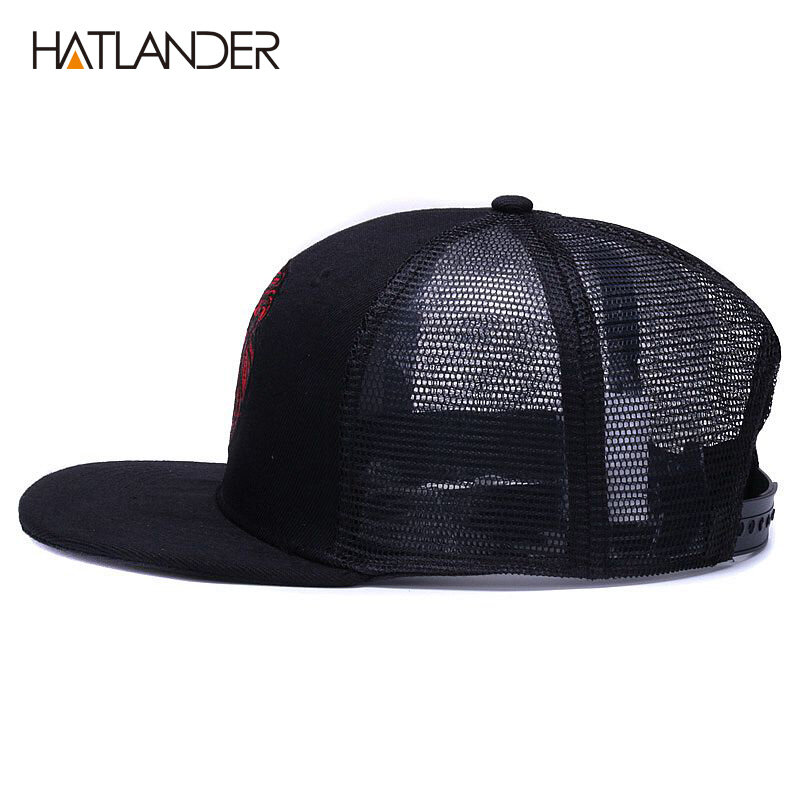 HATLANDER-gorras de béisbol negras originales para niños y niñas, sombreros de sol de verano, bordado de malla de León, snapbacks, hip hop, hueso, sombrero de camionero
