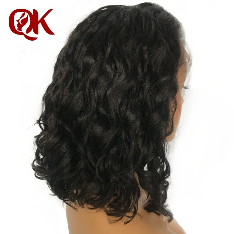 Queenking cabelo 13*4 frente do laço curto perucas de cabelo humano para preto feminino brasileiro remy cabelo bob peruca ondulada com o cabelo do bebê preplucked
