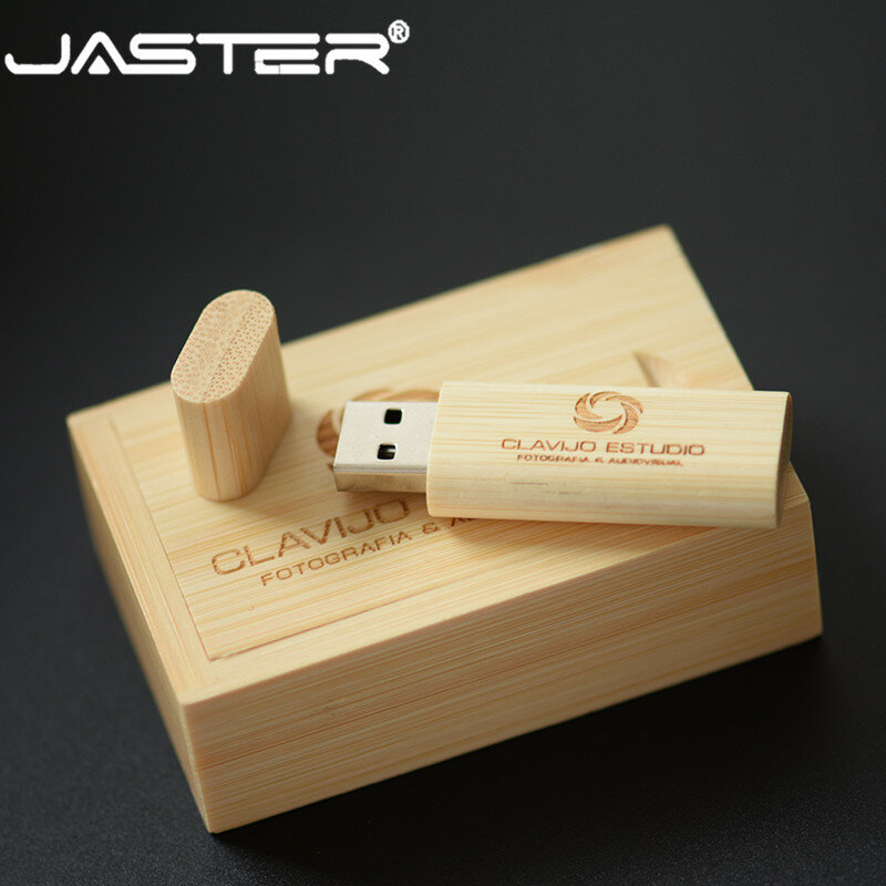 Jaster pendrive ไม้2.0 + กล่อง4GB แฟลชไดร์ฟ USB 8GB U Disk วอลนัทไม้16GB 32GB ปากกาไดรฟ์64GB ฟรีโลโก้ถ่ายภาพของขวัญ