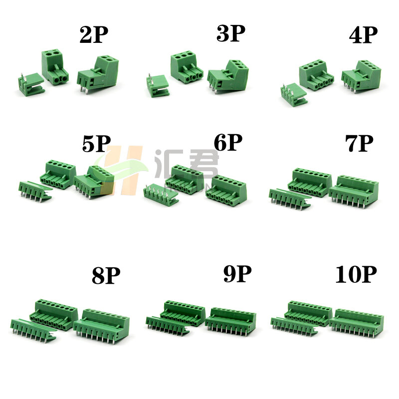 5 piezas YT493, bloque de terminales enchufable, conector 2EDG5.08, 300V, 10A, 2/3/4/5/6/7/8/9/10P, aguja curva