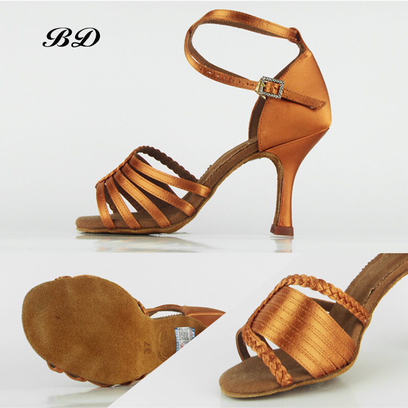 BD 2323-B buty do tańca sala balowa kobiety buty w stylu latynoskim buty do tańca dziewczyna kobieta importowane satynowe proces tkania na cienkim obcasie 7.5 CM SALSA