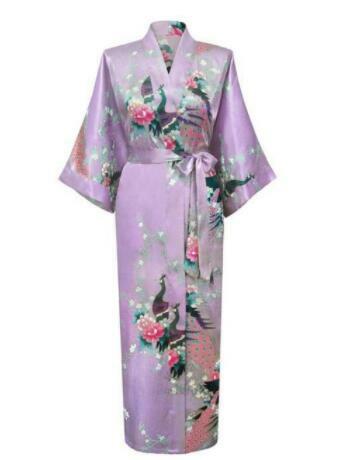 Jubah Panjang Wanita Tiongkok Ukuran Plus XXXL Gaun Mandi Kimono Merak Bunga Cetak Jubah Pernikahan Pengiring Pengantin Pakaian Tidur Seksi