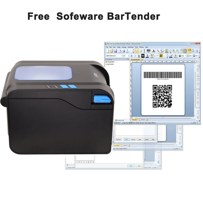 Impressora de etiquetas térmica Bluetooth, Barcode Sticker Printer, USB, 365B, 370B, 330B, LAN, 20mm-80mm, Novo, 80mm