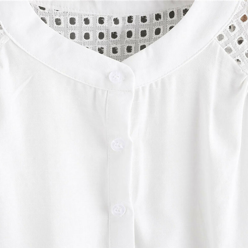 Women White Blouse O-Neck Hollow Out Shirt Short Butterfly Sleeve Casual Tops blouse women womens tops and blusas mujer de moda