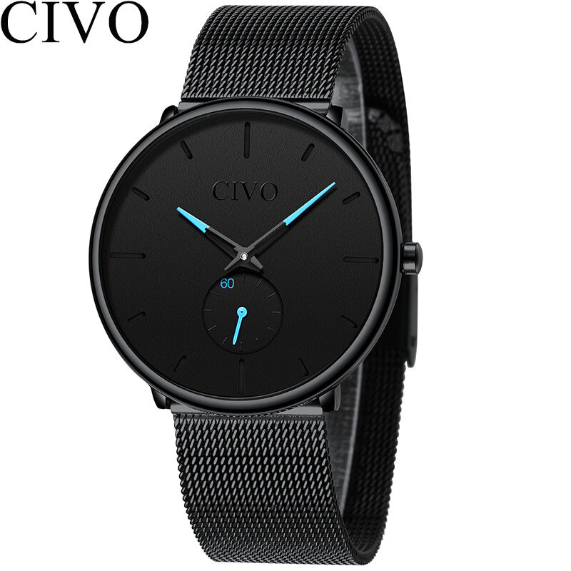 CIVO 2019 새로운 패션 남자 시계 스포츠 석영 시계 방수 Minimalism 정품 가죽 손목 시계 시계