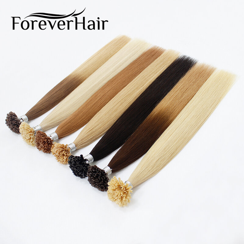 Накладные человеческие волосы FOREVER HAIR 0,8 г/локон, 16 "18" 20 ", с U-образным кончиком, европейские кератиновые, предварительно скрепленные, для наращивания, 50 шт.