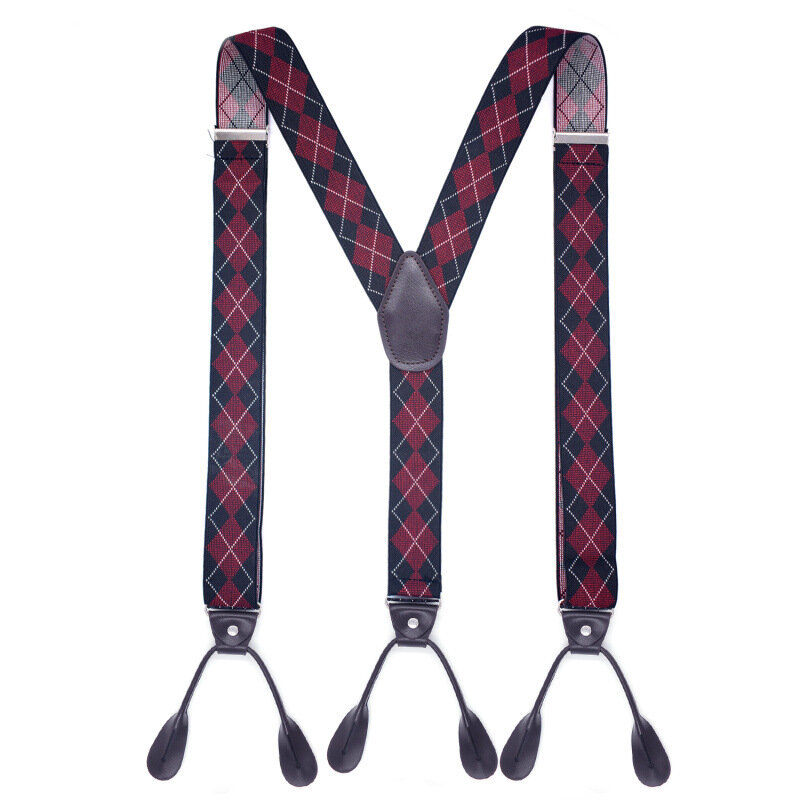 ปุ่มใหม่ Suspenders Man's วงเล็บ Unisex 6 ปุ่มหนังอุปกรณ์ Y - Back ligas Tirantes bretelles