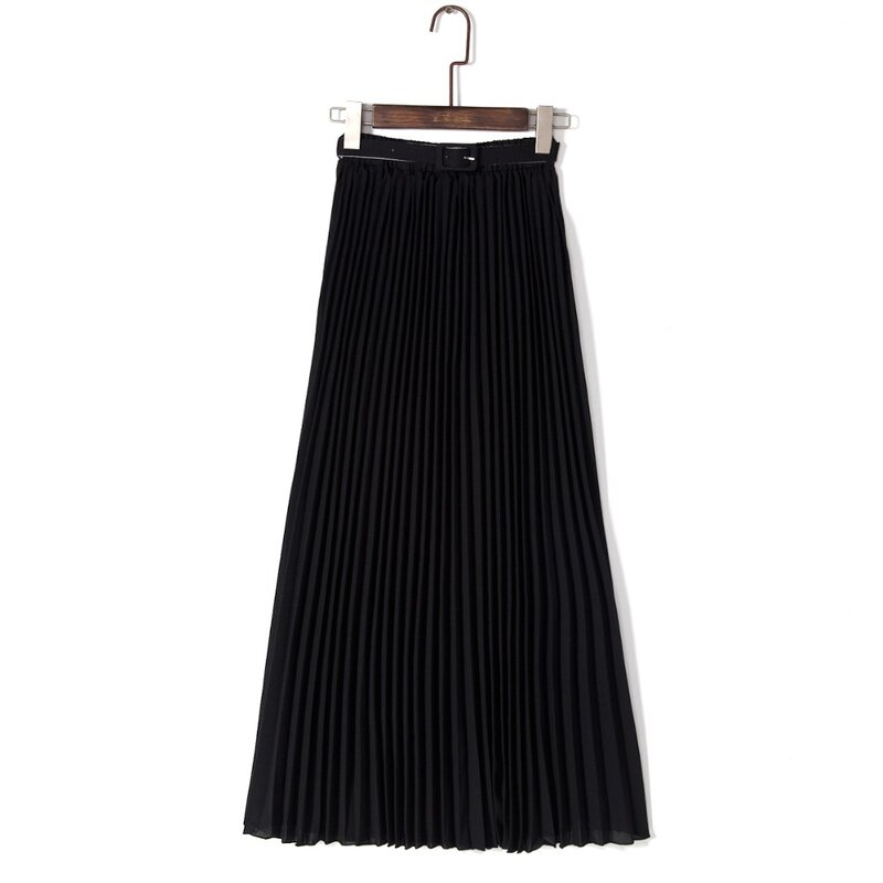 Anasumoon-faldas plisadas bohemias para mujer, falda larga de gasa de cintura alta, Color liso, elegante, Color negro, Primavera