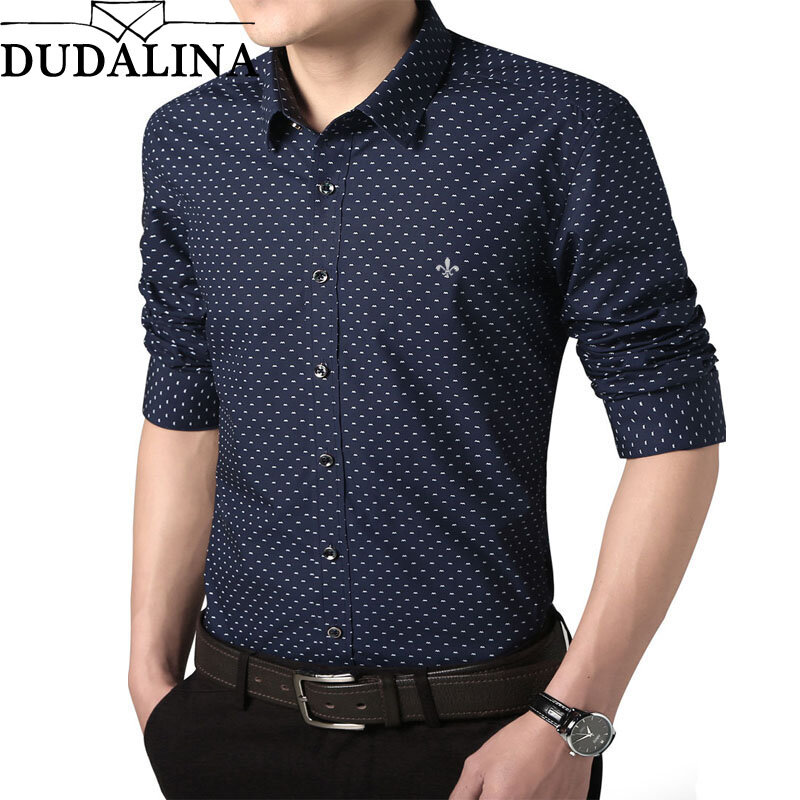 Dudalina camisa masculina 2020 de manga longa dos homens polka dot camisa casual alta qualidade homem negócios camisa magro ajuste vestido designer