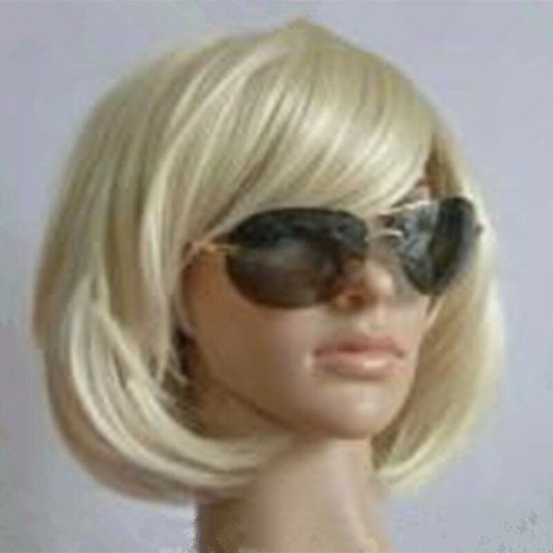HAIRJOY-pelucas de cabello sintético corto liso para mujer, flequillo lateral, color marrón, Vogue