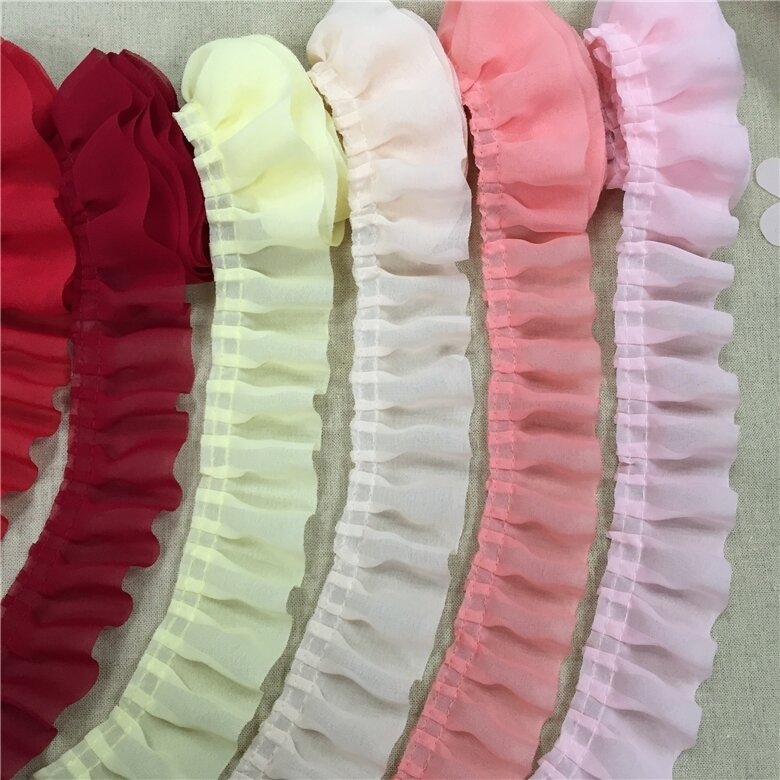 5CM Wide Multicolor Simple Pleated Soft Chiffon Tulle Lace Fabric DIY Clothing Dress Skirt Doll Clothes Edge Sewing Accessories