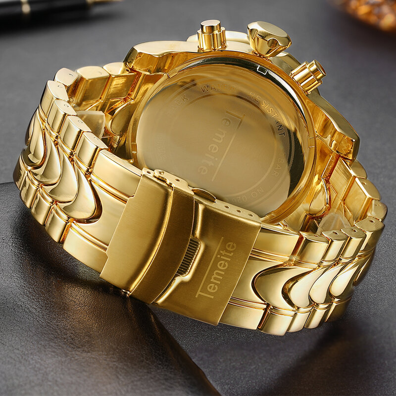 Frete Grátis TEMEITE Relogio masculino Relógio de Quartzo dos homens Relógios Homens de Ouro de Luxo Homem de Negócios Relógio de Pulso À Prova D' Água