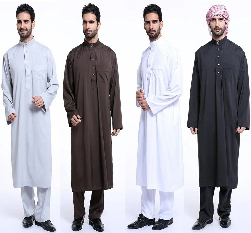 Vestido kaftan masculino muçulmano saudita, 2 peças, conjunto thobe, roupa formal, dishdasha jucaftan islâmica, oriente médio