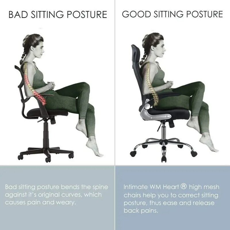 Office Chair Black Swivel Mesh Computer Ergonomic Chair High Back With Foldable Armrest Head Support Height Adjustable A35