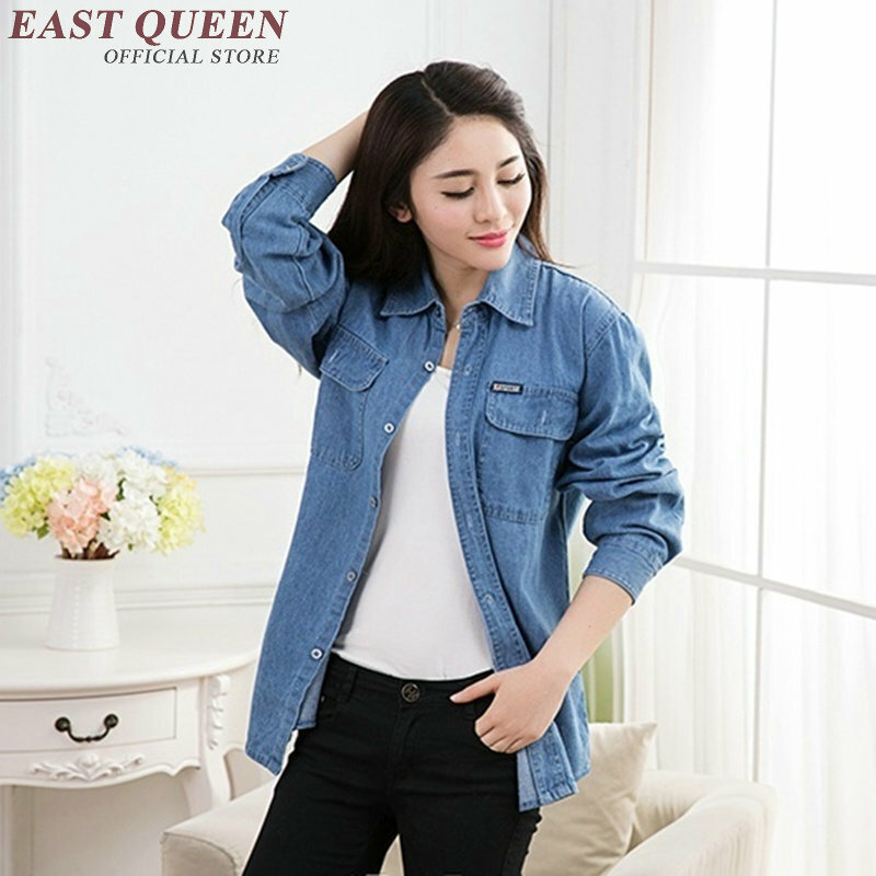 Thời trang denim áo sơ mi nữ phụ nữ áo sơ mi 2018 áo sơ mi nữ jeans dài tay áo nữ áo cánh cộng với kích thước S-4XL NN0351 CQ