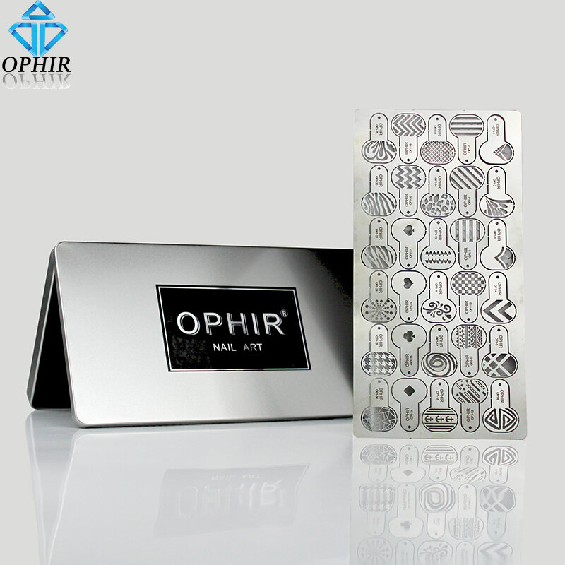 OPHIR-30x 기하학적 패턴 에어 브러시 네일 아트 템플릿 시트, 금속 스텐실 네일 페인팅 네일 도구 _ OP1