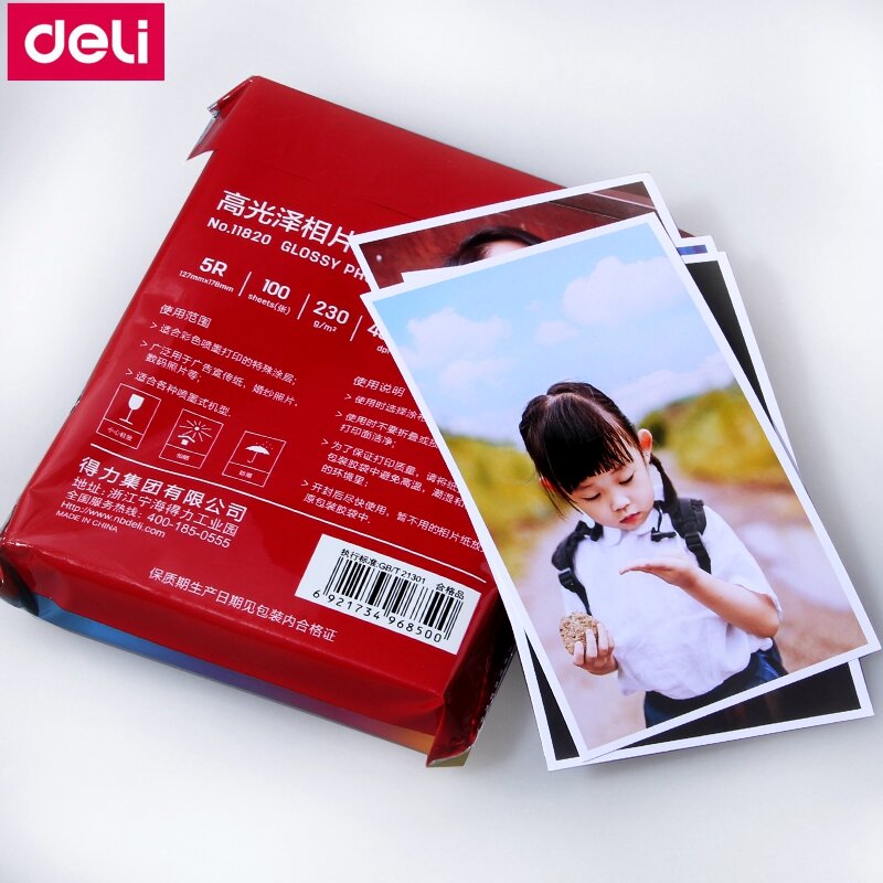 Глянцевая фотобумага Deli A4 A3, 20/100 листов/пакет, 6 дюймов, 4R(102x152 мм), 7 дюймов, 5R(127x178 мм), 200 г, 230 г, цветная струйная фотобумага для принтера