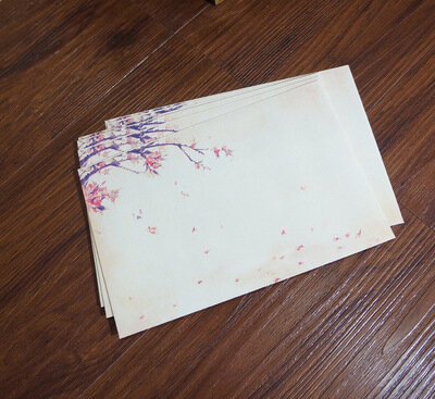 伝統的な中国のインクの絵,20個,古代の教室,紙の封筒,ヴィンテージの花,水平ギフト