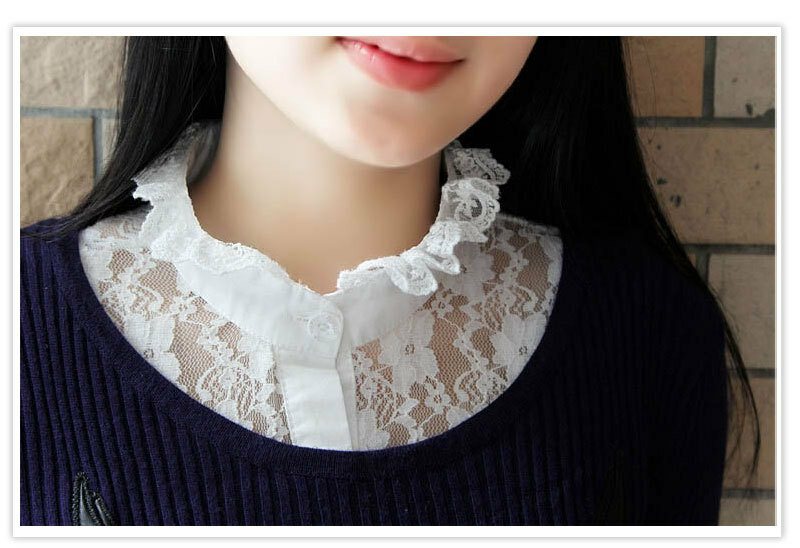 Women Ladies Lapel decorative collar All-match Solid Color pearl black white Sweater Lace versatile pearl Peter pan fake collar