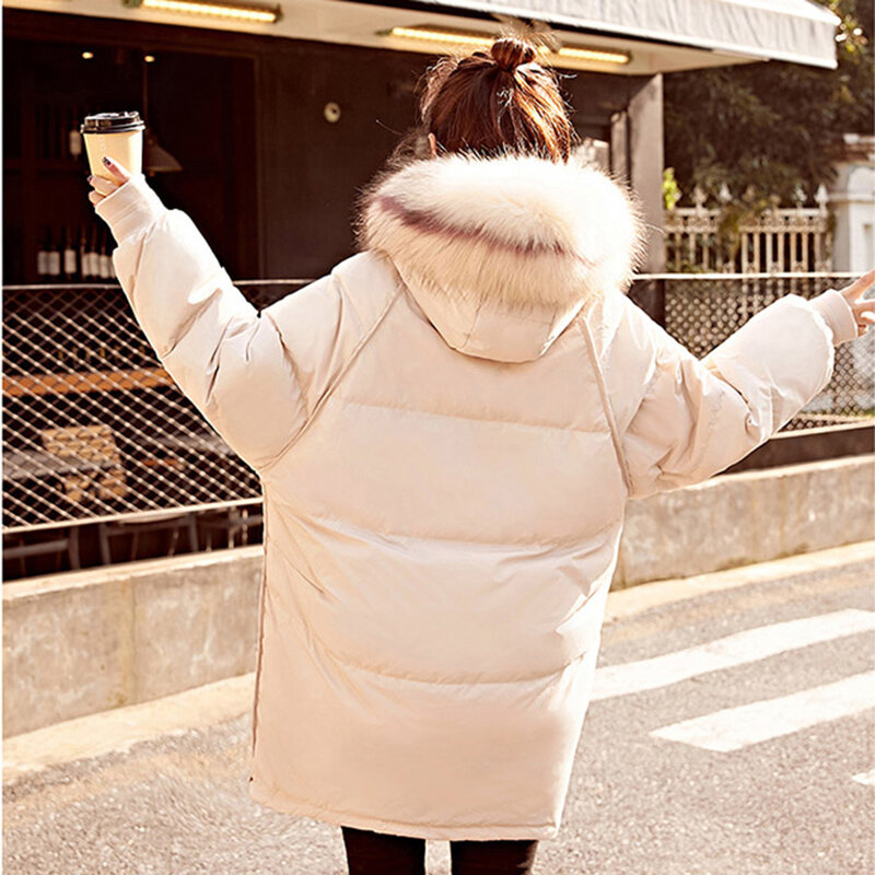 Mode Baru Wanita Musim Dingin Luar Ruangan Besar dengan Bulu Bertudung Wanita Jaket Musim Dingin Mantel Jaket Katun Tebal Wanita Panjang Hangat